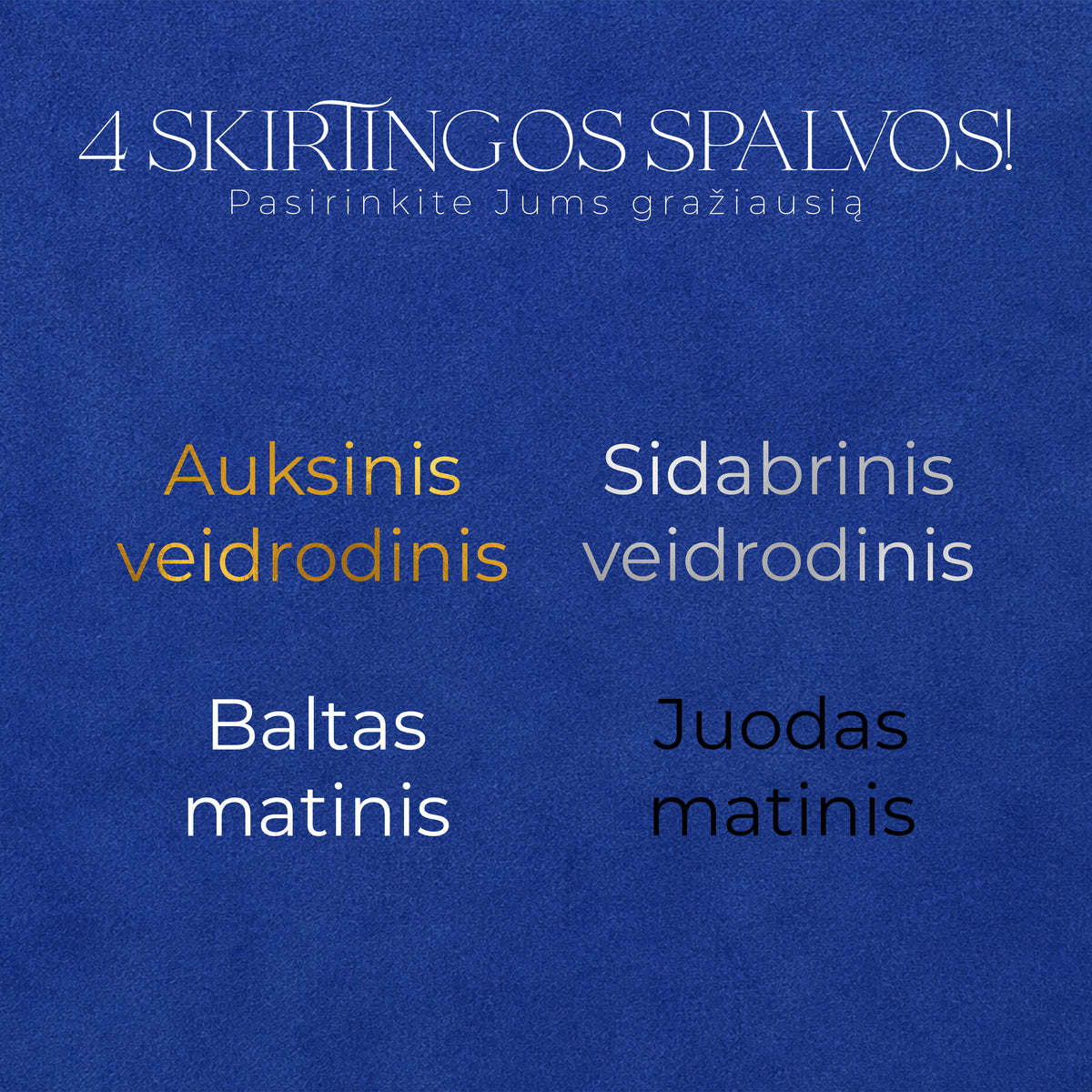 Palinkėjimų knygos „Azure Blue" užrašo spalvos: auksinė, sidabrinė, juoda, balta