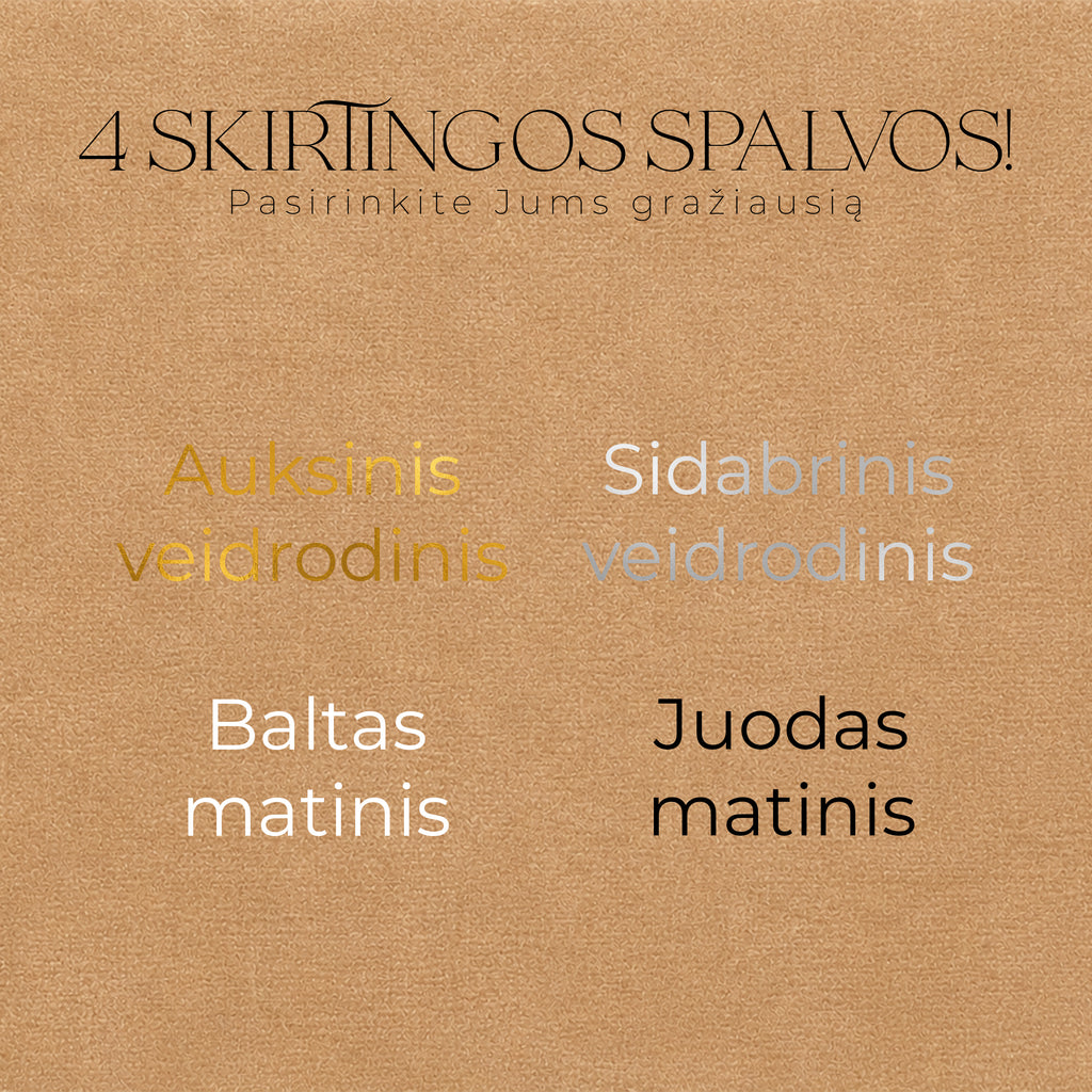 Palinkėjimų knygos „Caramel" užrašo spalvos: auksinė, sidabrinė, juoda, balta