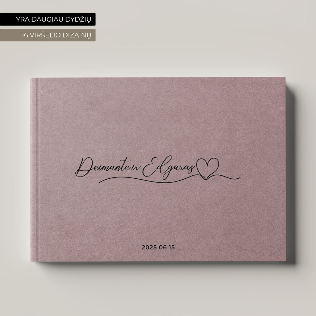 Palinkėjimų knyga „Dusty Rose" horizontalaus formato, veliūrinis viršelis