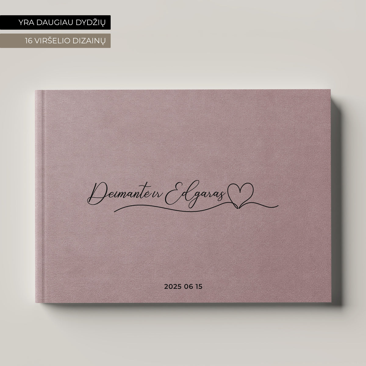 Palinkėjimų knyga „Dusty Rose" horizontalaus formato, veliūrinis viršelis