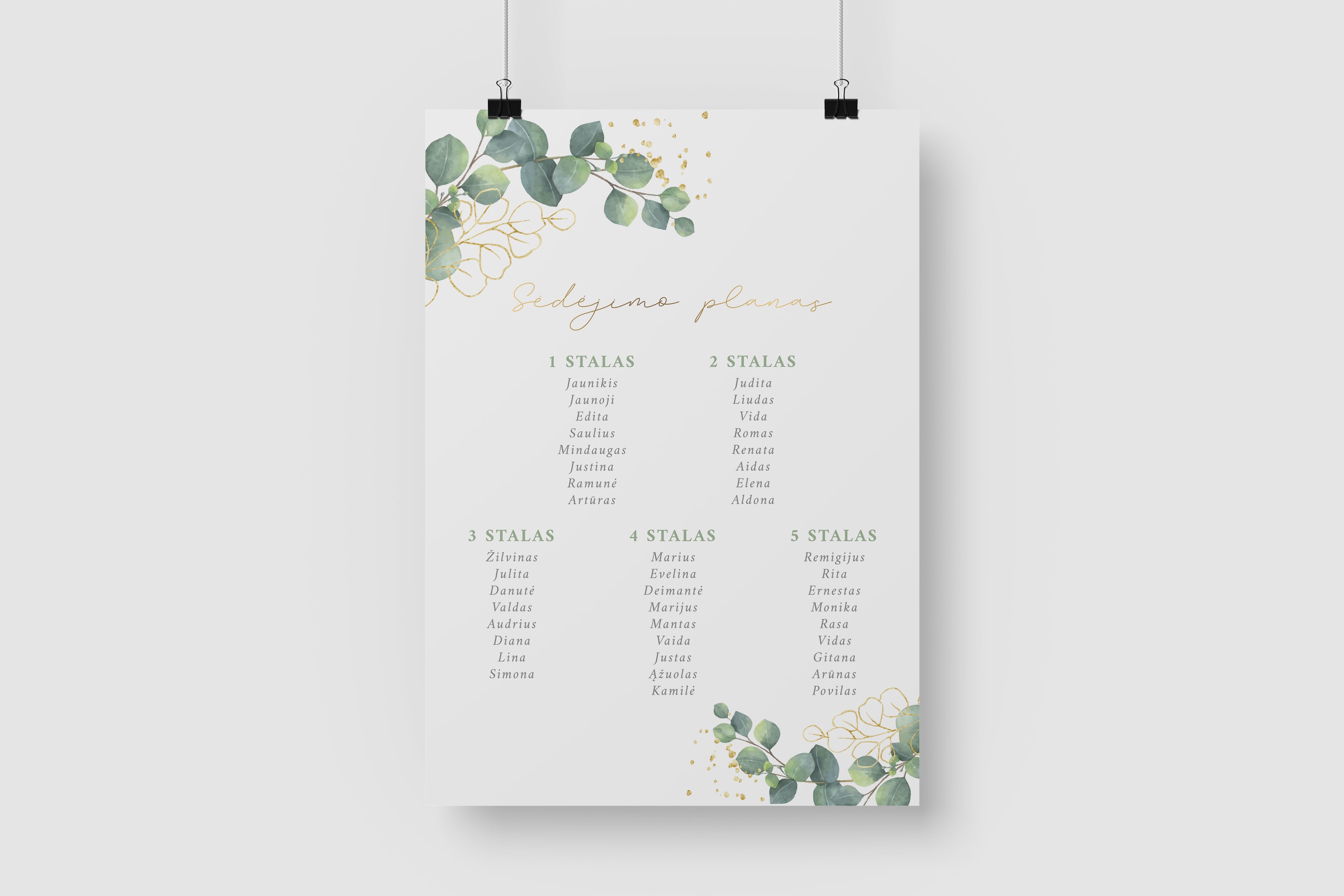Vestuvių sėdėjimo planas „EUCALYPTUS“
