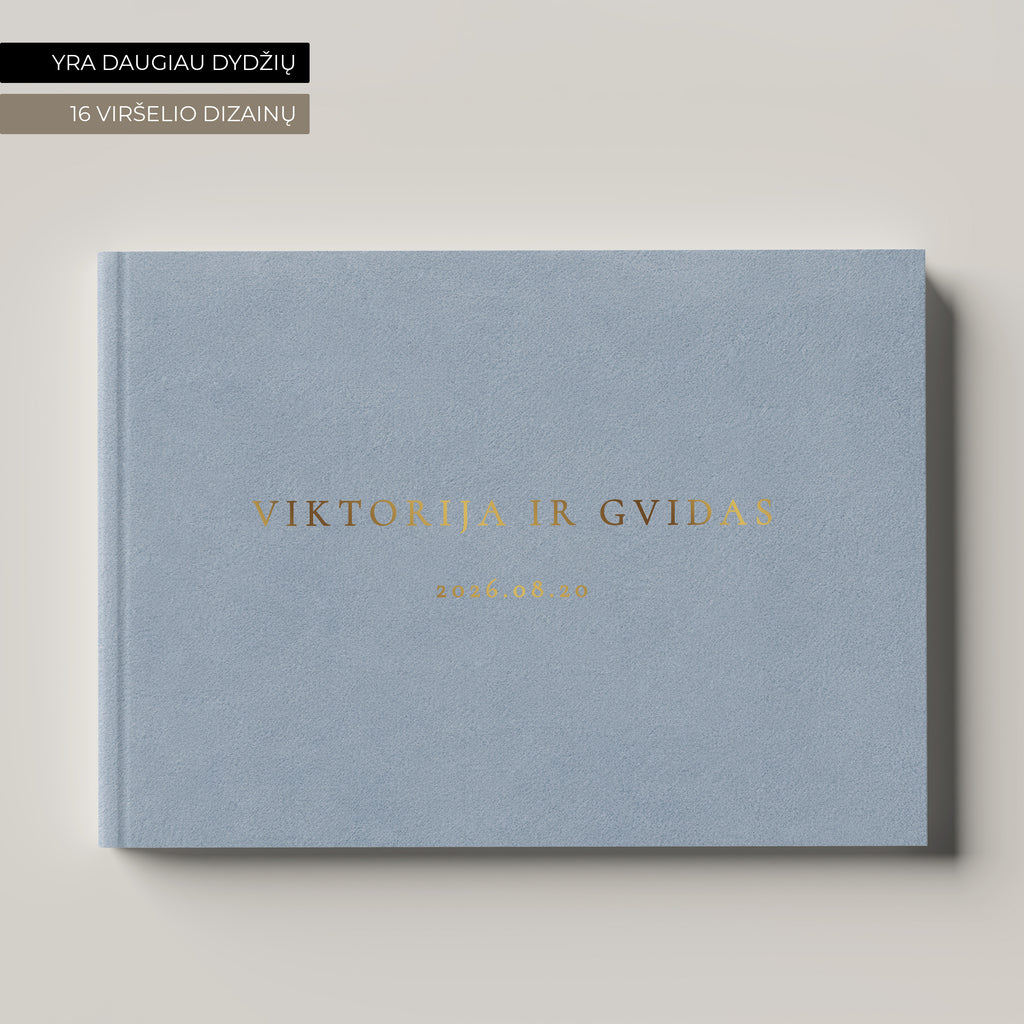 Palinkėjimų knyga „Powder Blue" horizontalaus formato, veliūrinis viršelis