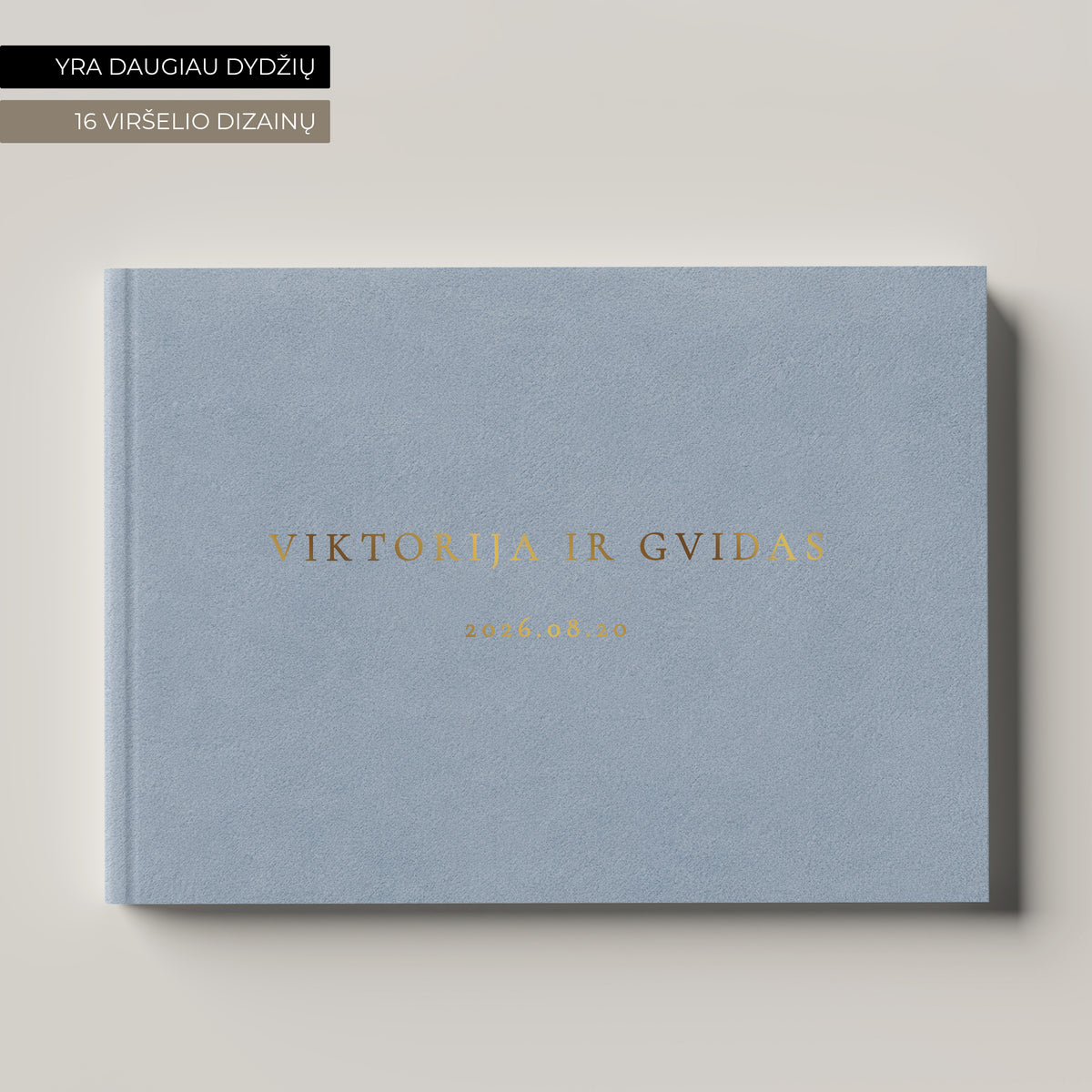 Palinkėjimų knyga „Powder Blue" horizontalaus formato, veliūrinis viršelis