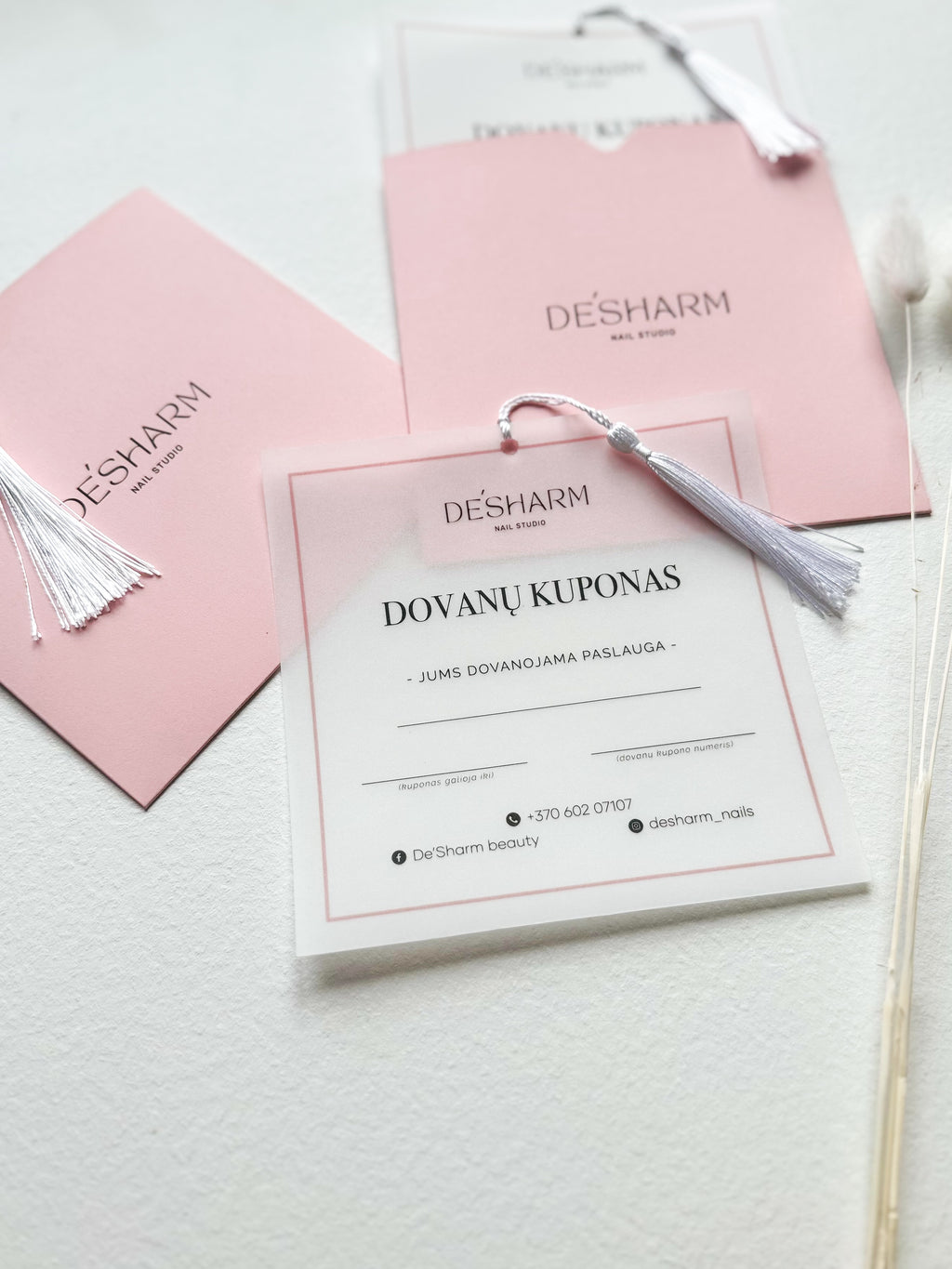 Prabangūs dovanų kuponai „FLORENTINA“ su peršviečiamo popieriaus kortele